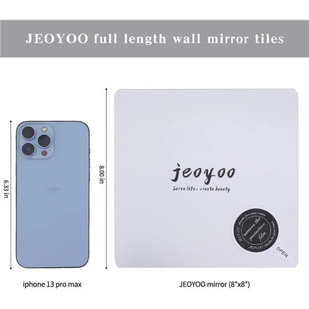 Full Length Wall Mirror Tiles 8'' x 8'' x 8 PCS Frameless Full Body Mirror Tiles